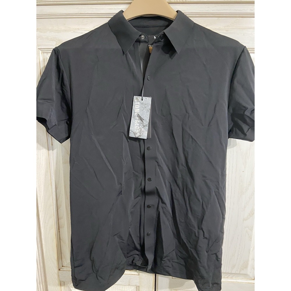 Stone Falcon Men's Med Black Button-Up Dress Casual Shirt Soft Stretch NWT